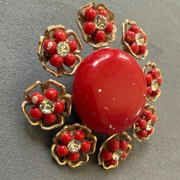 Vintage Red and Gold Floral earrings